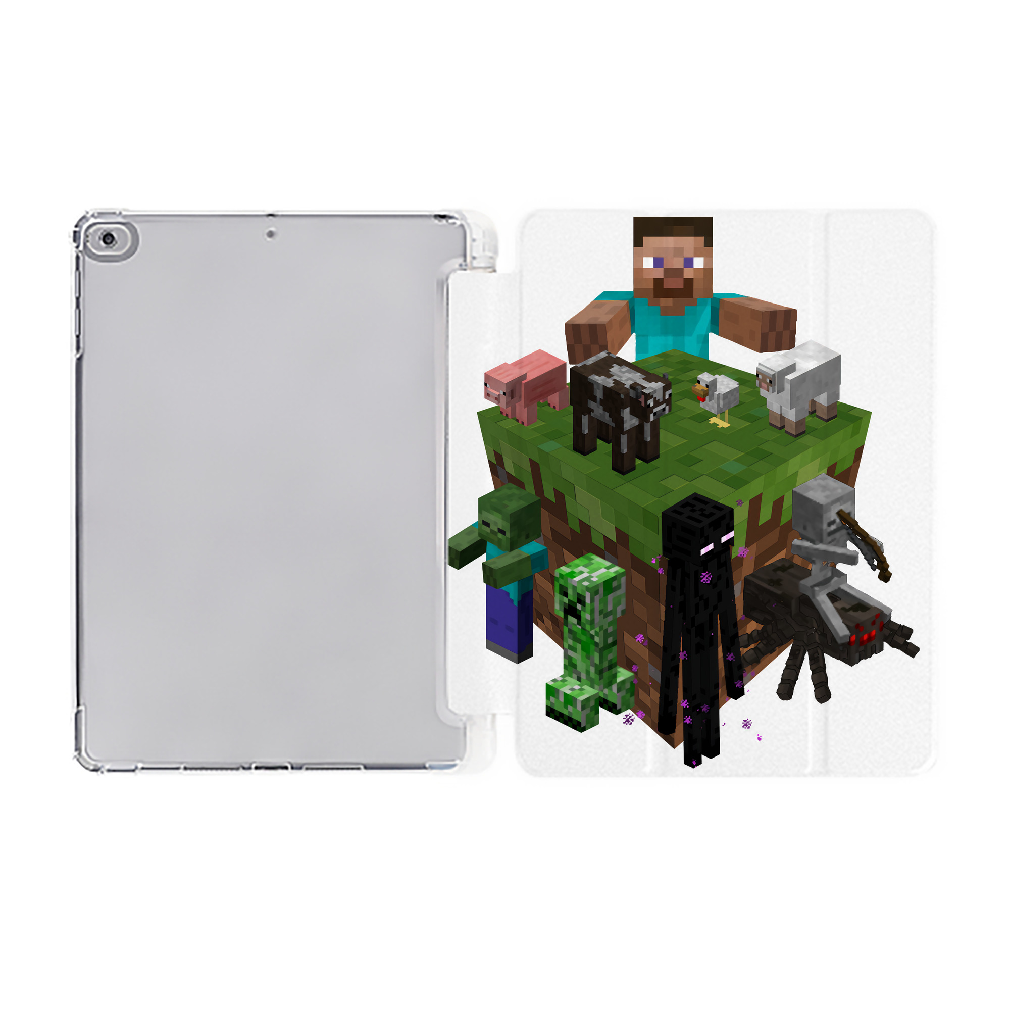 （画像用） マインクラフト ブロックの世界 Minecraft MC Block world IPad ケース ペン収納付き 三つ折りスタンド PUレザー×シリコン 対応機種9.5/10.5/10.9インチ